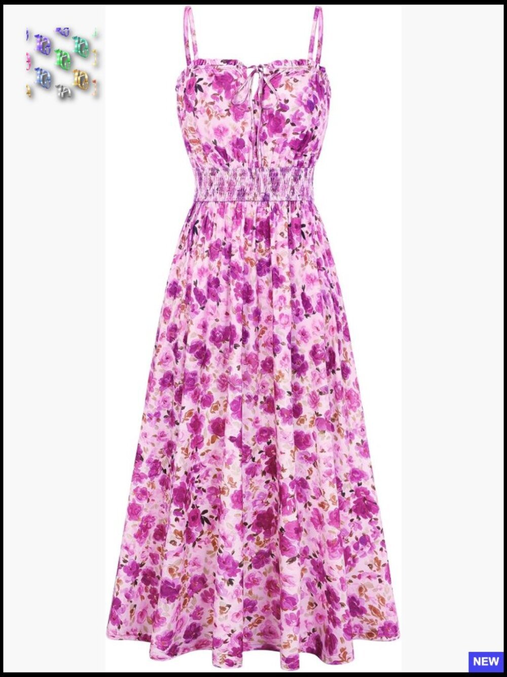 Floral Midi Sundress Boho Casual Summer Vacation Dress with Pockets Adjustable - Picture 1 of 7
